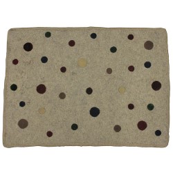 White Felt Doormat with Embroidered Multi Colored Dots
